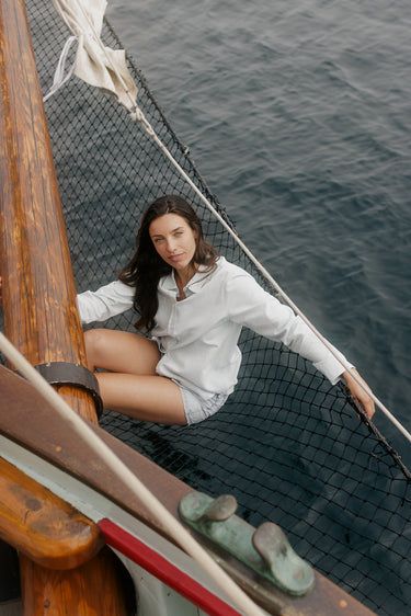 Light blue linen button-up shirt