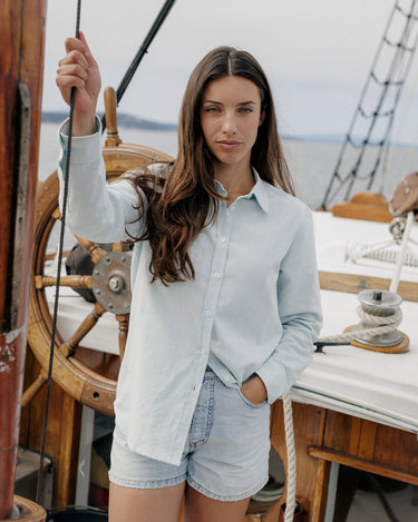 Light blue linen button-up shirt